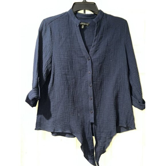 Supply and Demand  3/4 sleeve top gauze Cotton womans Blouse Blue Size M - Picture 2 of 8